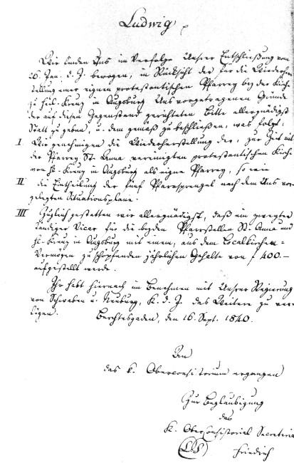 Entschließung vom 16.09.1840